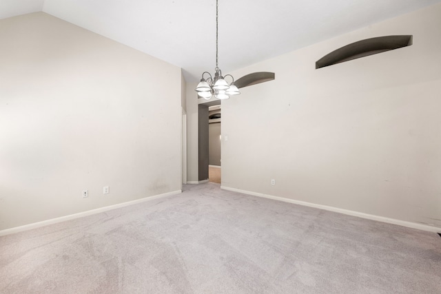 10446 Antelope Aly, Missouri City, TX 77459 - empty room featuring carpet, a chandelier, vaulted ceiling, and baseboards