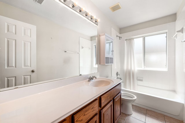 10446 Antelope Aly, Missouri City, TX 77459 - bathroom featuring toilet, shower / tub combo with curtain, tile patterned floors, and vanity