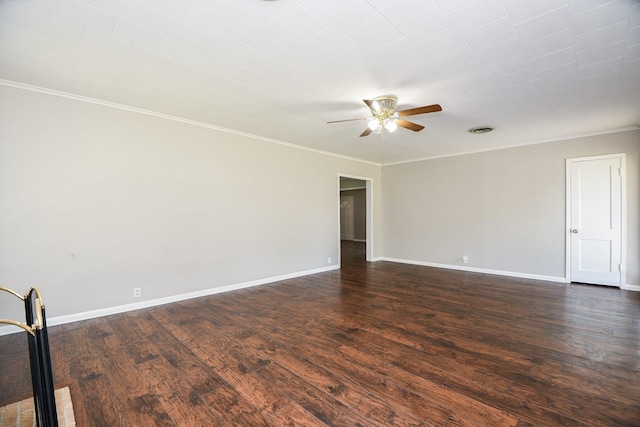 1225 Kirsten St, Galveston, TX 77568 - unfurnished room featuring a ceiling fan, ornamental molding, dark wood-type flooring, and baseboards