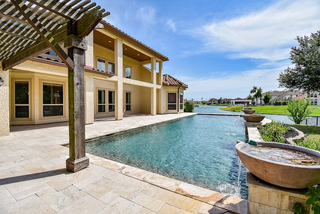 5450 Pudman River Ln, Sugar Land, TX 77479 - outdoor pool with a patio area, a pergola, and french doors