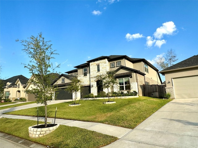 1215 Tallow Park Ln, Pinehurst, TX 77362 - view of front of home with stone siding, driveway, a garage, and a residential view