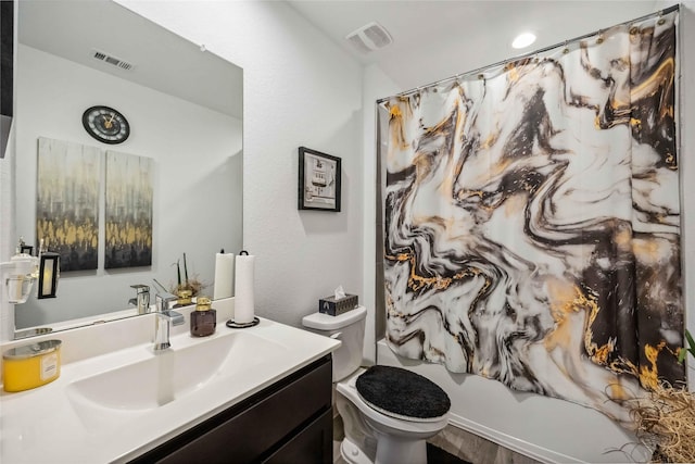 14714 Sweet Water Dr, Baytown, TX 77523 - full bathroom with vanity, toilet, shower / bathtub combination with curtain, and wood finished floors