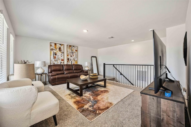 14714 Sweet Water Dr, Baytown, TX 77523 - living room featuring carpet floors and recessed lighting