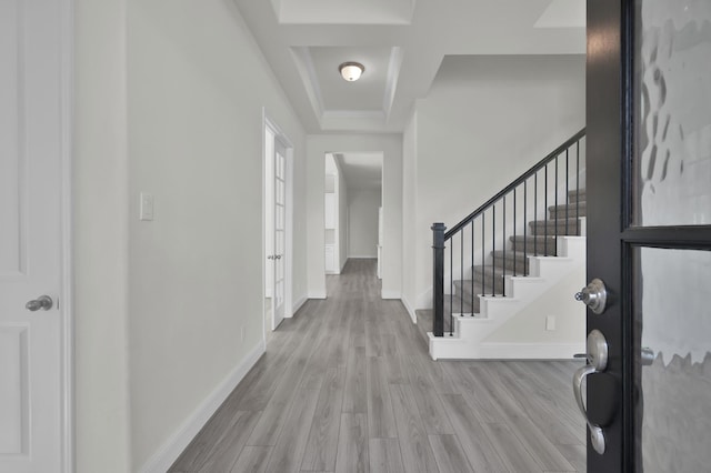 10066 Preserve Way, Conroe, TX 77385 - entrance foyer featuring wood finished floors, baseboards, and stairs