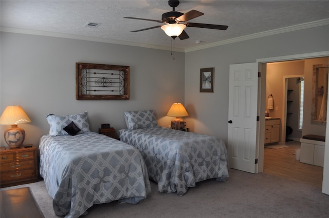 280 Lakewood Cir, Brenham, TX 77833 - bedroom featuring ornamental molding, a ceiling fan, and carpet floors