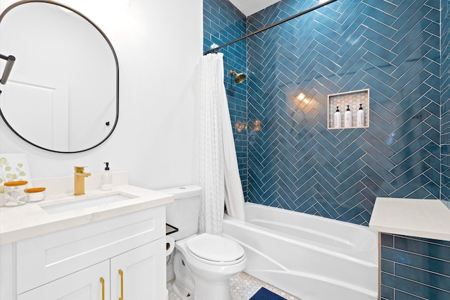 128 N Jenkins St, Houston, TX 77003 - full bathroom featuring tile patterned floors, vanity, shower / bath combination with curtain, and toilet