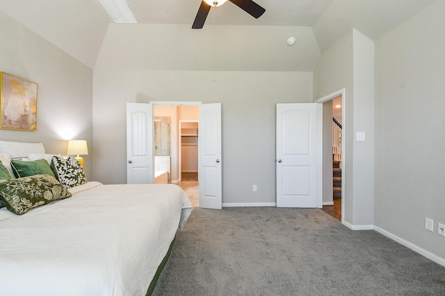 14923 Cutleaf Ln, Cypress, TX 77429 - bedroom featuring carpet flooring, a walk in closet, a ceiling fan, and high vaulted ceiling