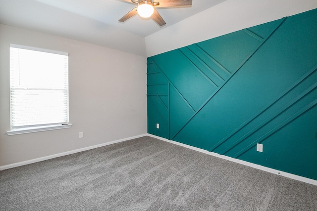 14923 Cutleaf Ln, Cypress, TX 77429 - spare room featuring carpet, a ceiling fan, and vaulted ceiling