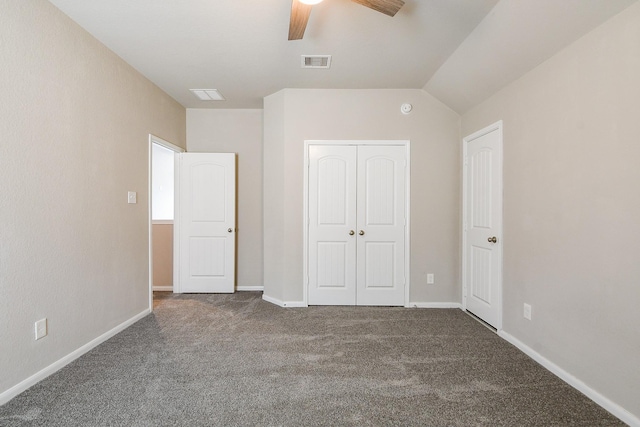 14923 Cutleaf Ln, Cypress, TX 77429 - unfurnished bedroom featuring carpet flooring, a closet, a ceiling fan, and lofted ceiling