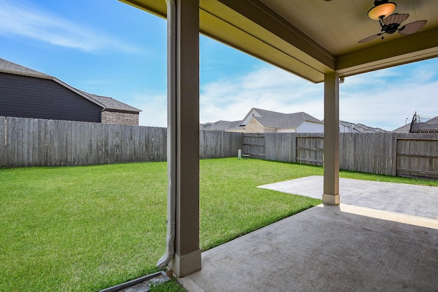 14923 Cutleaf Ln, Cypress, TX 77429 - fenced backyard with ceiling fan and a patio