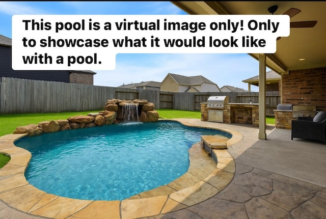 14923 Cutleaf Ln, Cypress, TX 77429 - view of swimming pool with area for grilling, a fenced backyard, and a patio