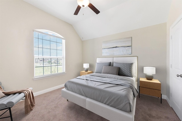 19115 Blooms Rise Dr, Tomball, TX 77377 - bedroom featuring carpet, baseboards, lofted ceiling, and a ceiling fan