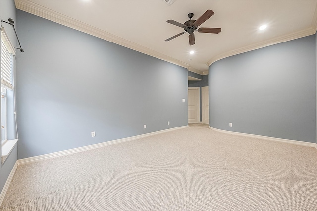 6014 Hamman St, Houston, TX 77007 - unfurnished room featuring crown molding, a ceiling fan, recessed lighting, baseboards, and light colored carpet