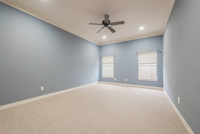 6014 Hamman St, Houston, TX 77007 - unfurnished room featuring ornamental molding, a ceiling fan, carpet, baseboards, and recessed lighting