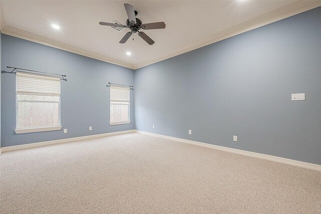 6014 Hamman St, Houston, TX 77007 - carpeted empty room featuring ceiling fan, crown molding, baseboards, and recessed lighting