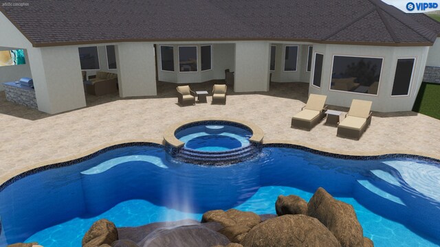 11410 Sunset Ave, Magnolia, TX 77354 - view of pool with exterior kitchen, a patio, and a pool with connected hot tub