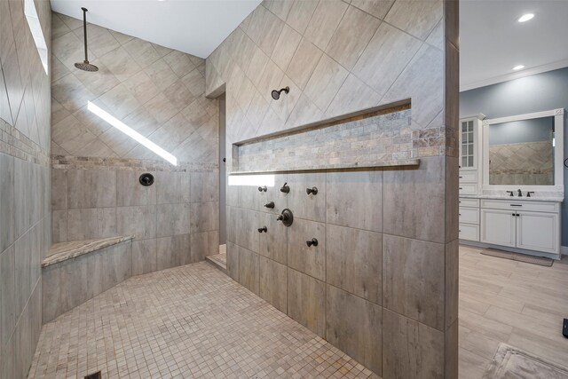 11410 Sunset Ave, Magnolia, TX 77354 - full bath featuring tiled shower, vanity, and recessed lighting