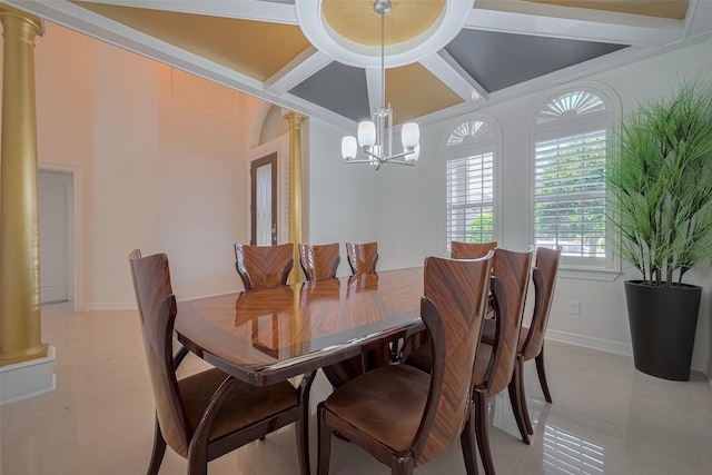 5411 Oban Terrace Ln, Sugar Land, TX 77479 - dining space featuring decorative columns, a chandelier, and baseboards