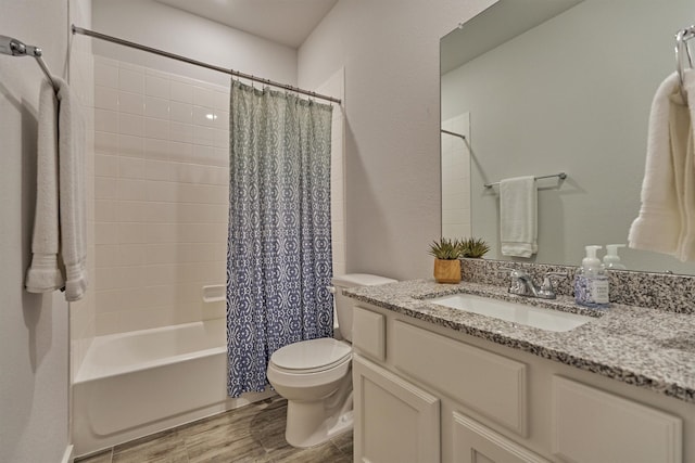 106 Emory Birch Dr, Montgomery, TX 77316 - bathroom with toilet, wood finished floors, shower / bathtub combination with curtain, and vanity