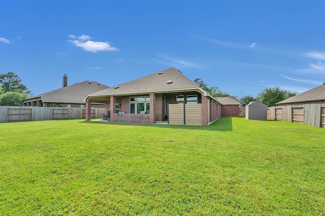 10718 Winding Green Dr, Humble, TX 77338 - back of property featuring brick siding, a shed, and an outbuilding
