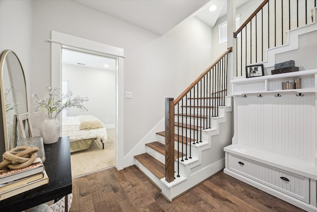 1226 W 17th St Unit E, Houston, TX 77008 - staircase featuring wood finished floors, recessed lighting, and baseboards