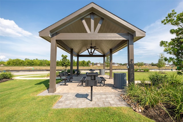 5615 Briana Dee Dr, Rosharon, TX 77583 - view of patio with a gazebo, ceiling fan, and a water view