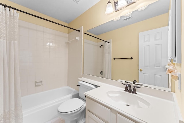 5418 Brook Bend Dr, Sugar Land, TX 77479 - bathroom featuring toilet, vanity, shower / bath combo, and tile patterned floors