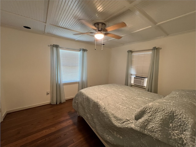 2105 12th St, Galena Park, TX 77547 - bedroom with dark wood-style flooring, cooling unit, baseboards, and ceiling fan