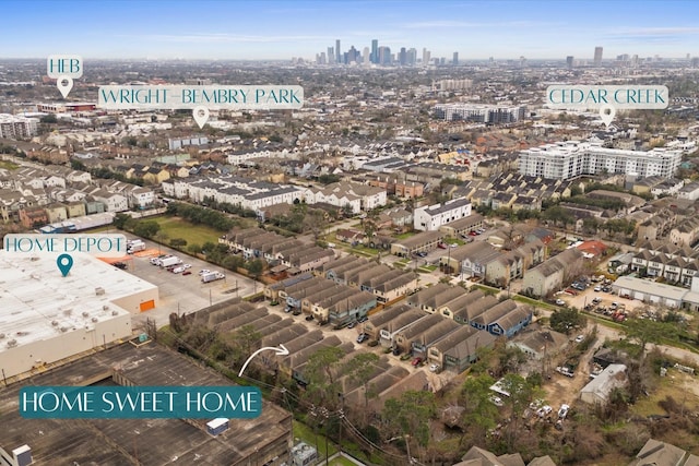 1117 Beall Landing Ct, Houston, TX 77008 - aerial overview of property's location with a skyline view