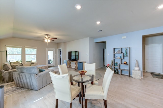 12917 S Winding Pines Dr, Tomball, TX 77375 - dining area with light wood-style floors, ceiling fan, and recessed lighting