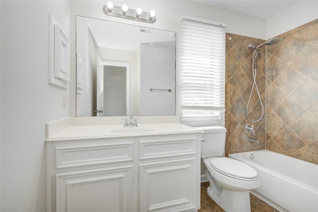 full bathroom featuring  shower combination, vanity, and toilet