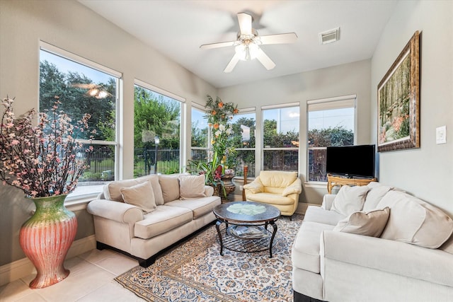 5214 Harvest Bend Ct, Sugar Land, TX 77479 - living area with ceiling fan, light tile patterned floors, and baseboards