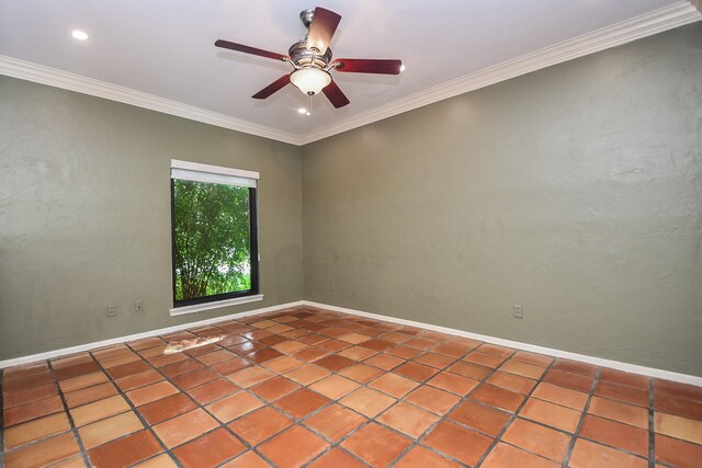 1023 Goldfinch Ave, Sugar Land, TX 77478 - tiled spare room featuring a ceiling fan, crown molding, and baseboards