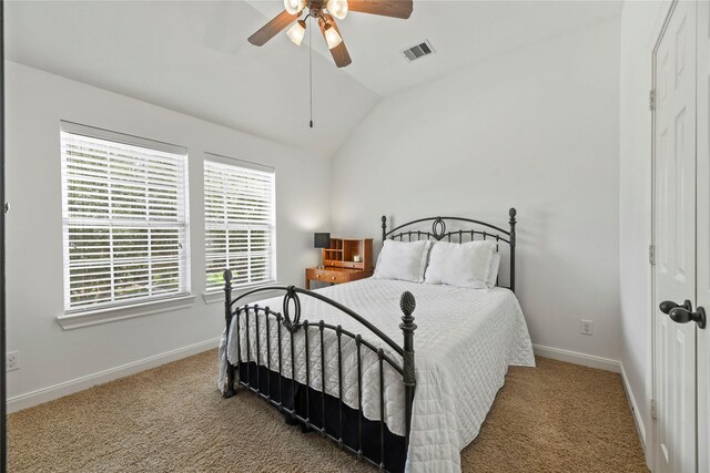 9210 Cold Hollow Ln, Missouri City, TX 77459 - bedroom with baseboards, carpet floors, lofted ceiling, and a ceiling fan