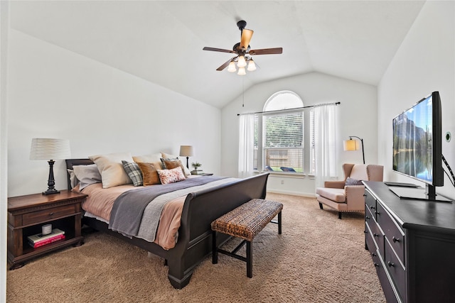 9210 Cold Hollow Ln, Missouri City, TX 77459 - bedroom featuring vaulted ceiling, light colored carpet, and a ceiling fan