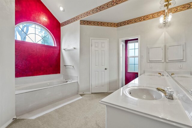 21735 Cayman Point Dr, Katy, TX 77450 - full bath featuring a bath, double vanity, carpet floors, and baseboards