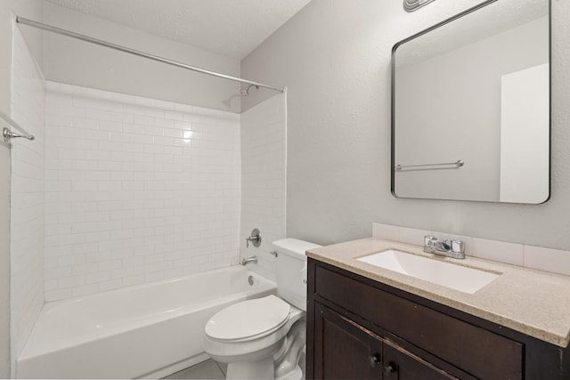 9219 Goodmeadow Dr, Houston, TX 77064 - full bathroom with toilet, vanity, a textured ceiling, and shower / tub combination