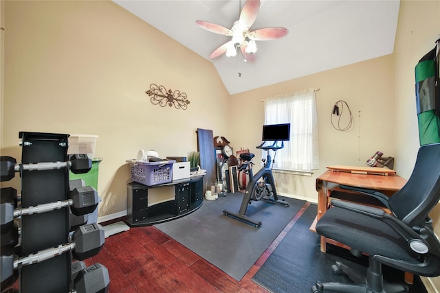 61 Chicory Ct, Lake Jackson, TX 77566 - exercise area with ceiling fan, lofted ceiling, and baseboards