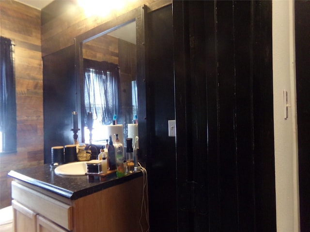 413 Paulus St, Schulenburg, TX 78956 - bathroom featuring vanity and wooden walls