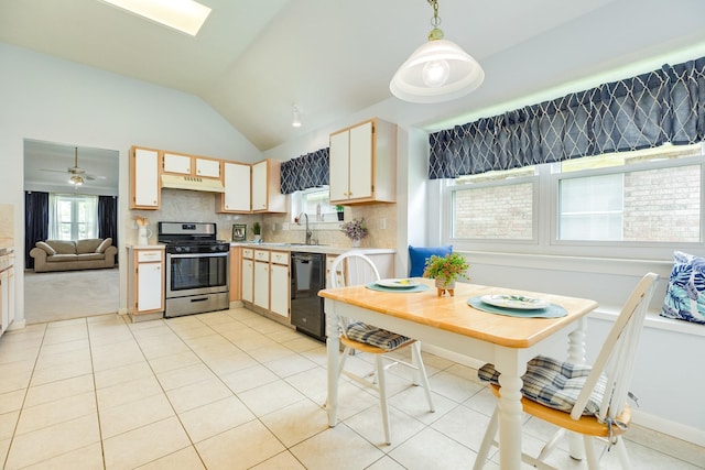 606 Redwood Bend Ln, Pearland, TX 77584 - kitchen with stainless steel gas stove, dishwasher, under cabinet range hood, light countertops, and a sink