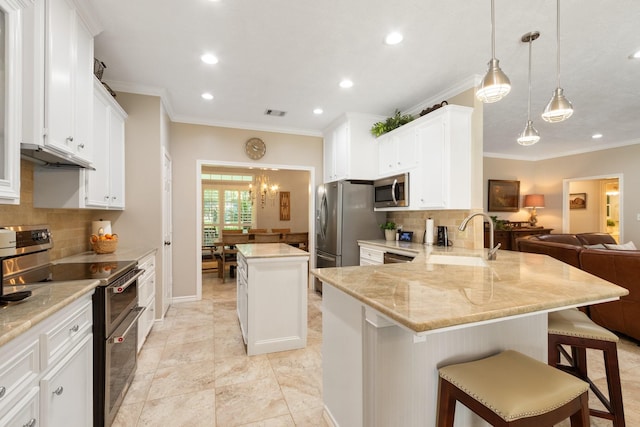 20103 Diamond Ct, Magnolia, TX 77355 - kitchen with stainless steel appliances, a sink, crown molding, recessed lighting, and backsplash