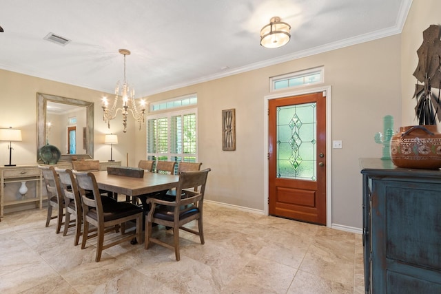 20103 Diamond Ct, Magnolia, TX 77355 - dining area featuring ornamental molding, a chandelier, and baseboards