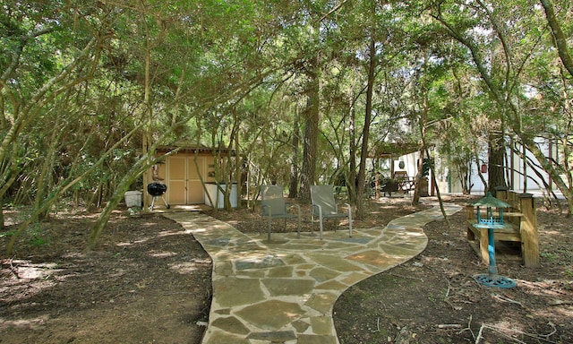 20103 Diamond Ct, Magnolia, TX 77355 - view of home's community with a storage unit, an outdoor structure, and a patio area