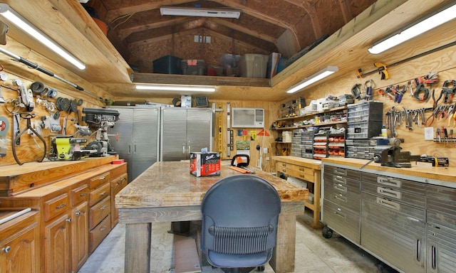20103 Diamond Ct, Magnolia, TX 77355 - office space with a workshop area, vaulted ceiling, and a wall unit AC