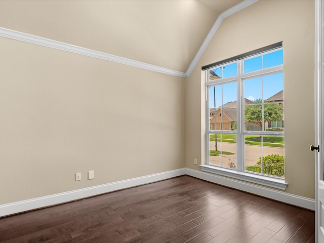 4410 Cobalt Cross St, Katy, TX 77493 - unfurnished room featuring plenty of natural light, lofted ceiling, baseboards, dark wood-style floors, and ornamental molding