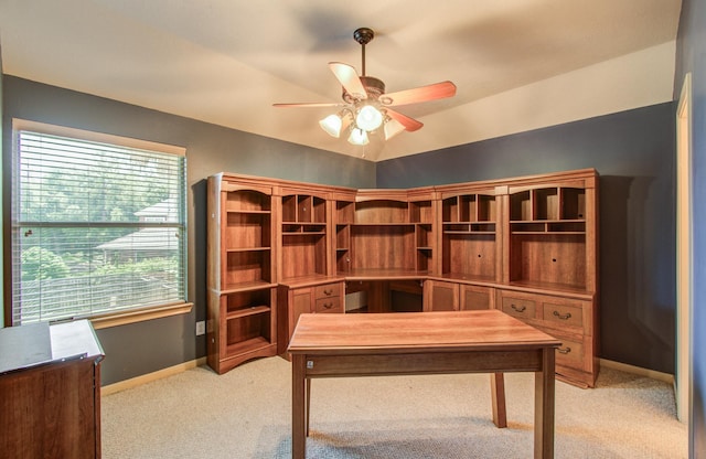 10711 Sea Myrtle Dr, Houston, TX 77095 - office space with light colored carpet, ceiling fan, and baseboards