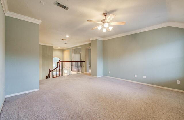 10711 Sea Myrtle Dr, Houston, TX 77095 - carpeted spare room featuring a ceiling fan, ornamental molding, baseboards, and recessed lighting