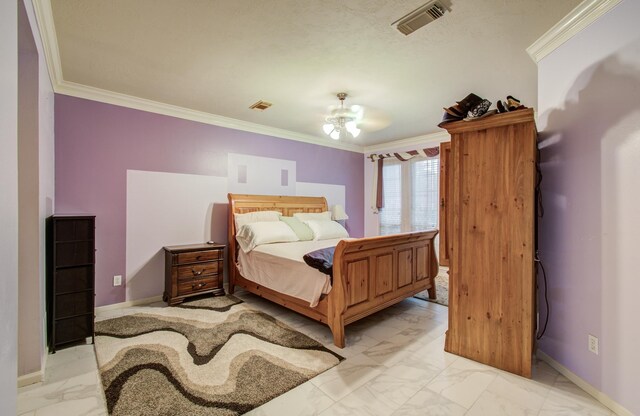 10711 Sea Myrtle Dr, Houston, TX 77095 - bedroom featuring crown molding, light marble finish floors, and baseboards