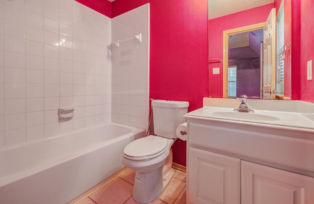 10711 Sea Myrtle Dr, Houston, TX 77095 - full bathroom with toilet, vanity, shower / washtub combination, and tile patterned flooring