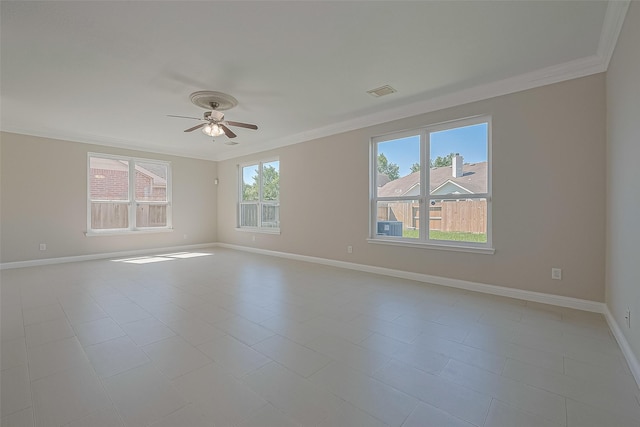 5714 Ames Xing, Sugar Land, TX 77479 - empty room featuring ornamental molding, a ceiling fan, and baseboards